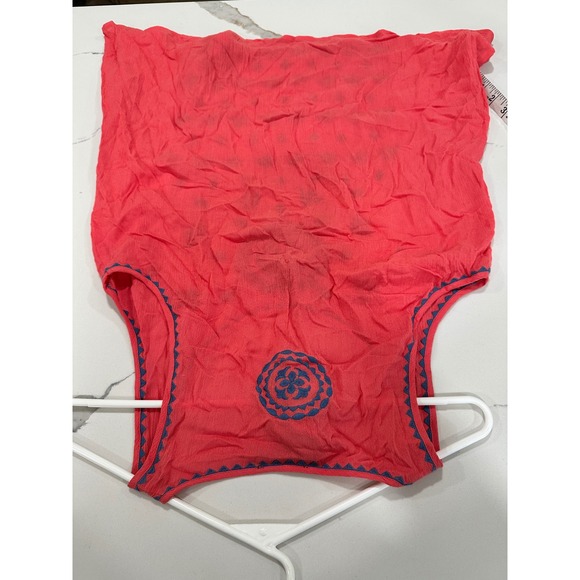 THML Embroidered Tank Top Sleeveless Blouse Coral Blue Medallion Bohemian Medium - Picture 5 of 7